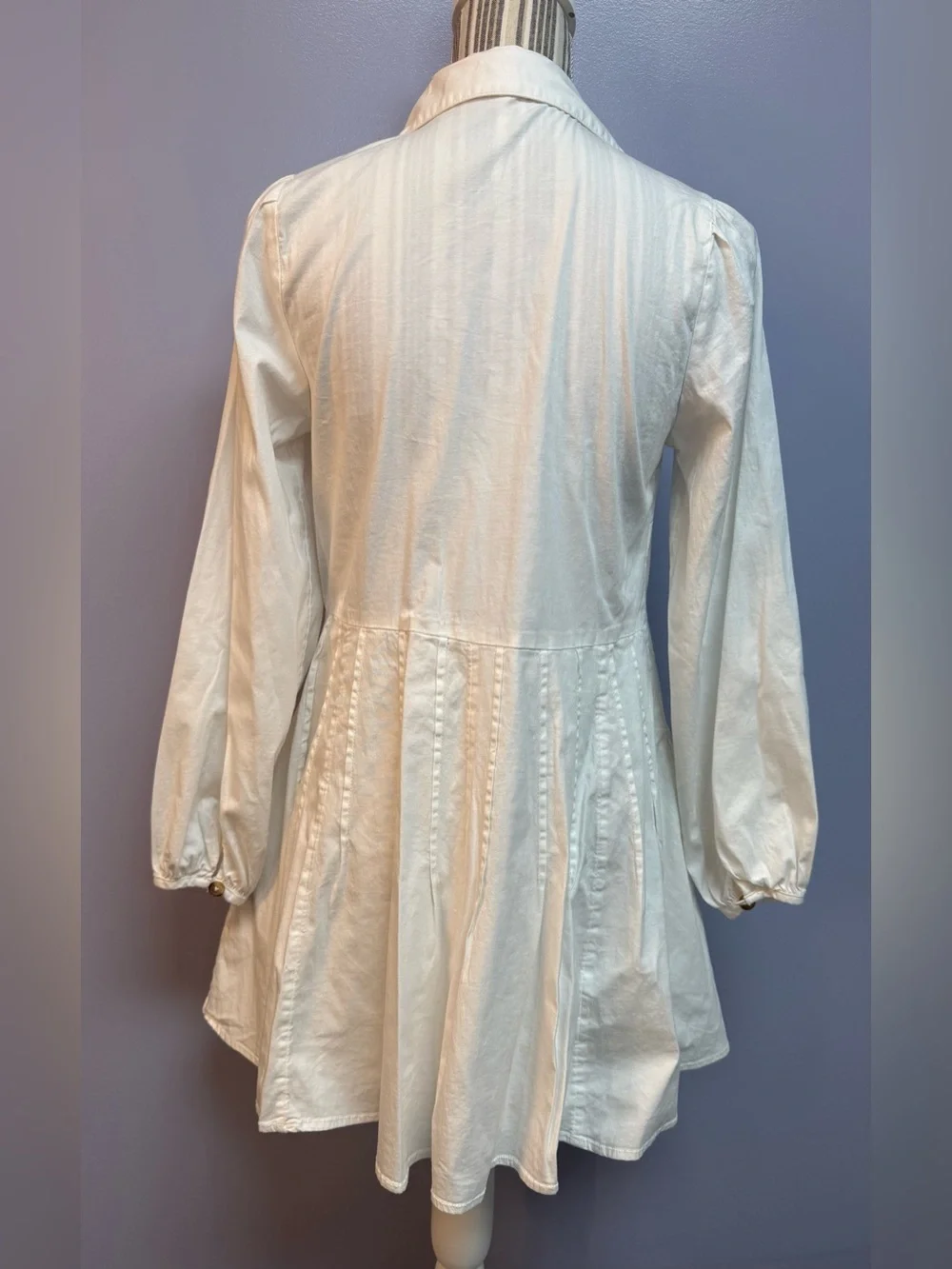 NWT Free People marvelous Mia long sleeve Button-Front Ivory Mini Shirt Dress XS - Picture 6 of 16
